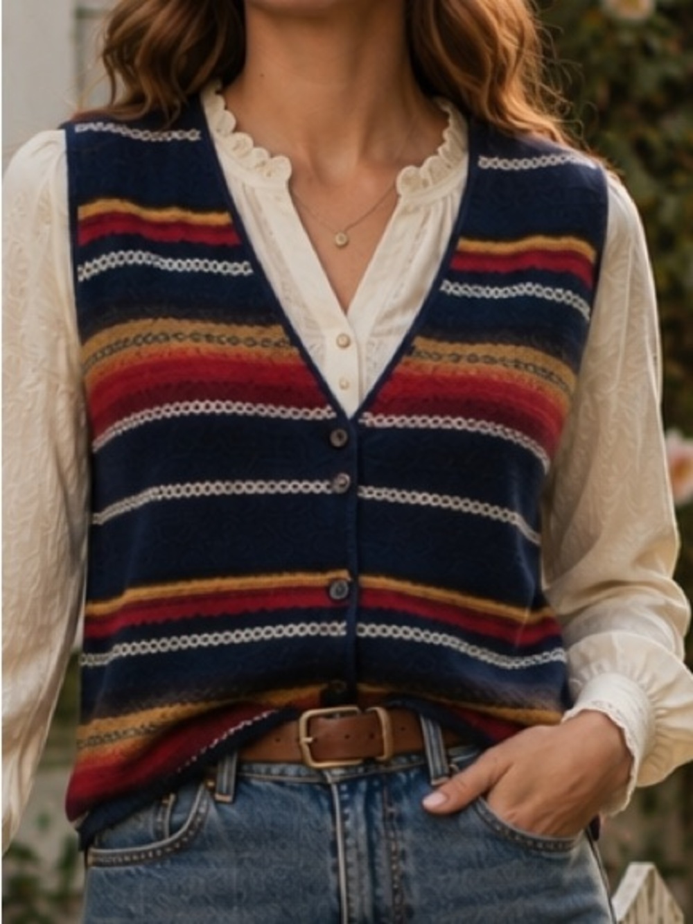 Vintage Avon Southwestern Knit Vest Made USA S/M